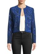 Quilt-print Crewneck Blazer Jacket