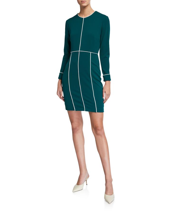 Long-sleeve Sheath Dress With Piping
