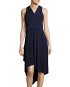 Sleeveless Jersey Faux-wrap Dress, Navy