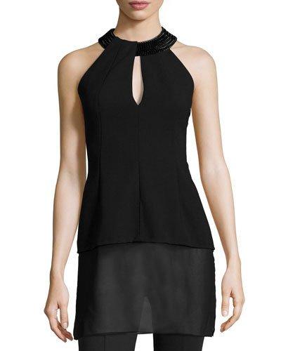 Embellished Halter-neck Top, Black