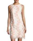 Floral-embroidered Sleeveless Dress, White/pink
