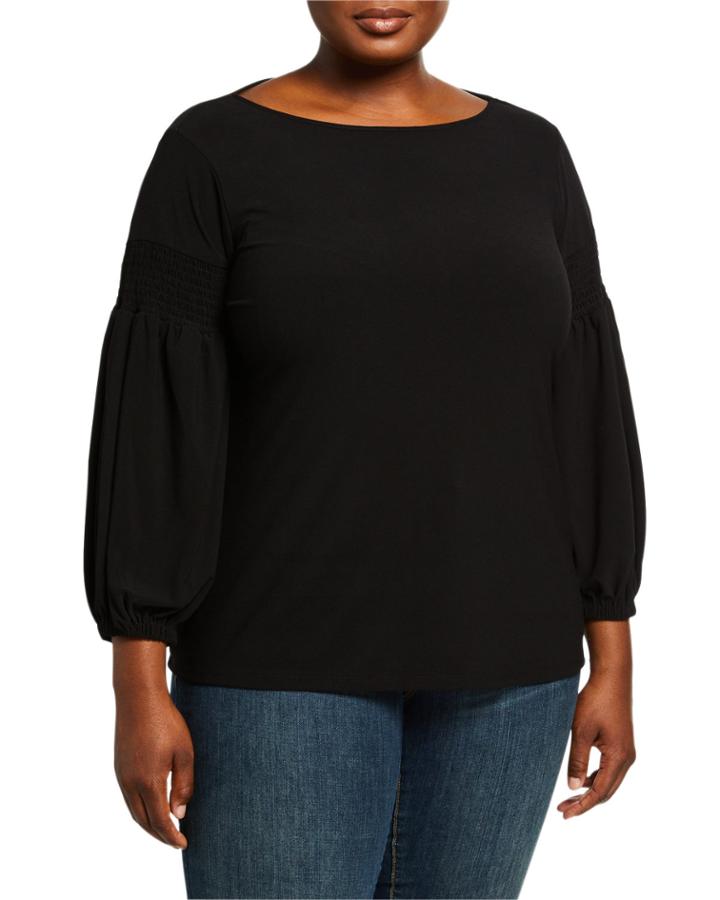 Plus Size Long-sleeve Crepe Knit Top