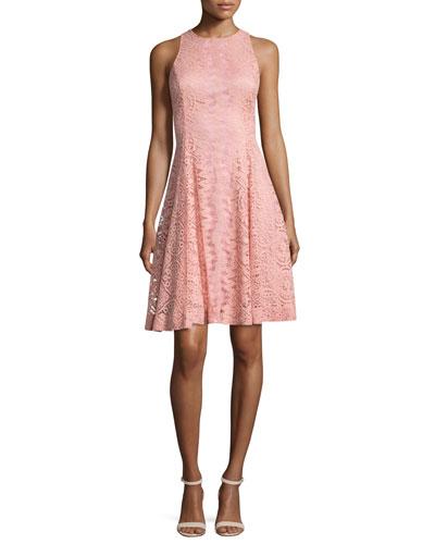 Sleeveless Lace Fit-and-flare Cocktail Dress,