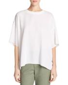 Crepe Silk Rib-neck Drop-shoulder Tee