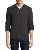 Cashmere V-neck Pullover Sweater, Heather/onyx
