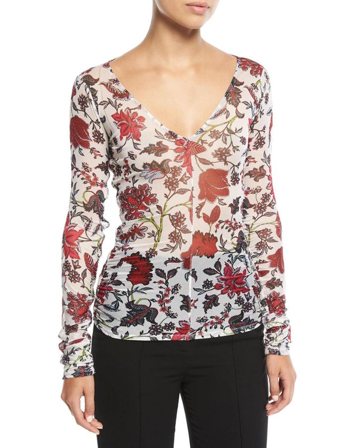 Long-sleeve V-neck Fitted Top