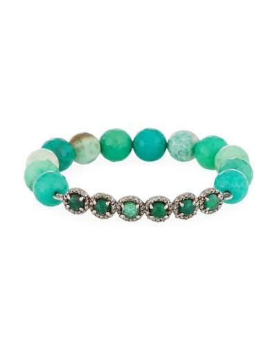Diamond, Emerald & Agate Beaded Stretch Bracelet