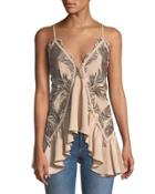 Feather-embroidered Satin Ruffle Top