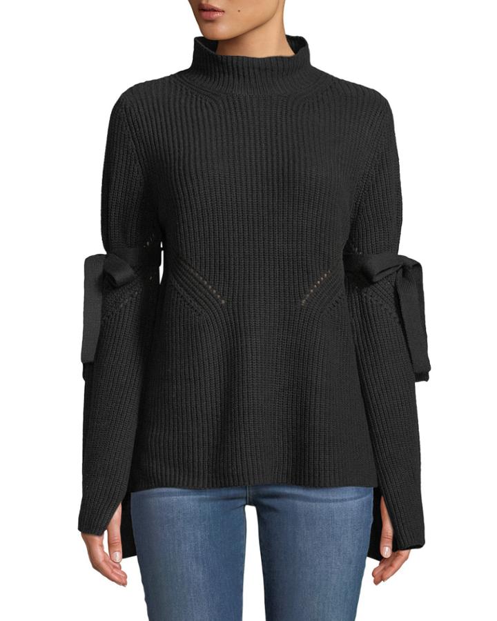 Bell-sleeve Mock-neck Knit