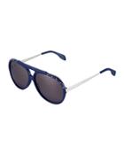 Metal & Acetate Combo Aviator Sunglasses, Blue Palladium