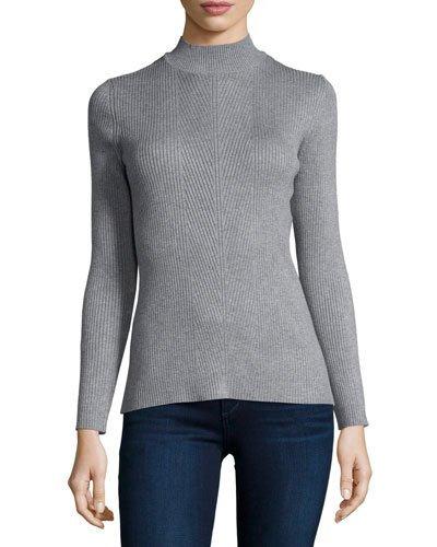 Mock-neck Ribbed Sweater Tee, Heather Gray