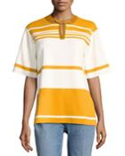 Krista Suede-trim Striped Colorblock Tunic, Orange/white