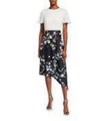 Opal Mockable Short-sleeve Asymmetric Dress W/ Floral