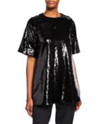 Short-sleeve Sequined Round-neck Top