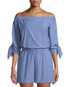 Pinstripe Off-the-shoulder Romper
