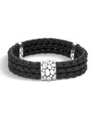 Men's Kali Black Woven Leather Triple-row Bracelet