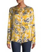 Collarless Afrika-print Silk Button-front