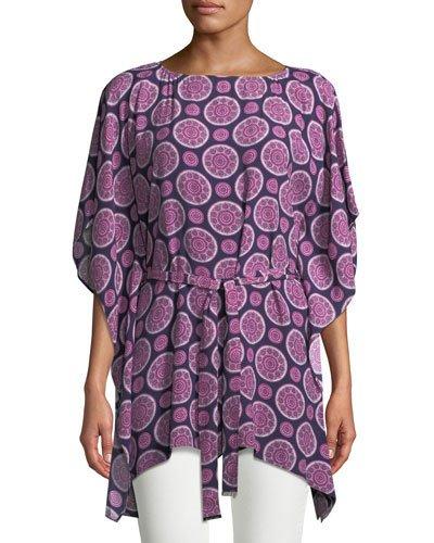 Belted Flutter-sleeve Blouse