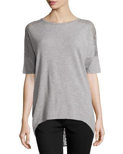 Lace-back Half-sleeve Tunic, Gray