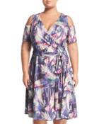 Cold-shoulder Printed Wrap Dress,