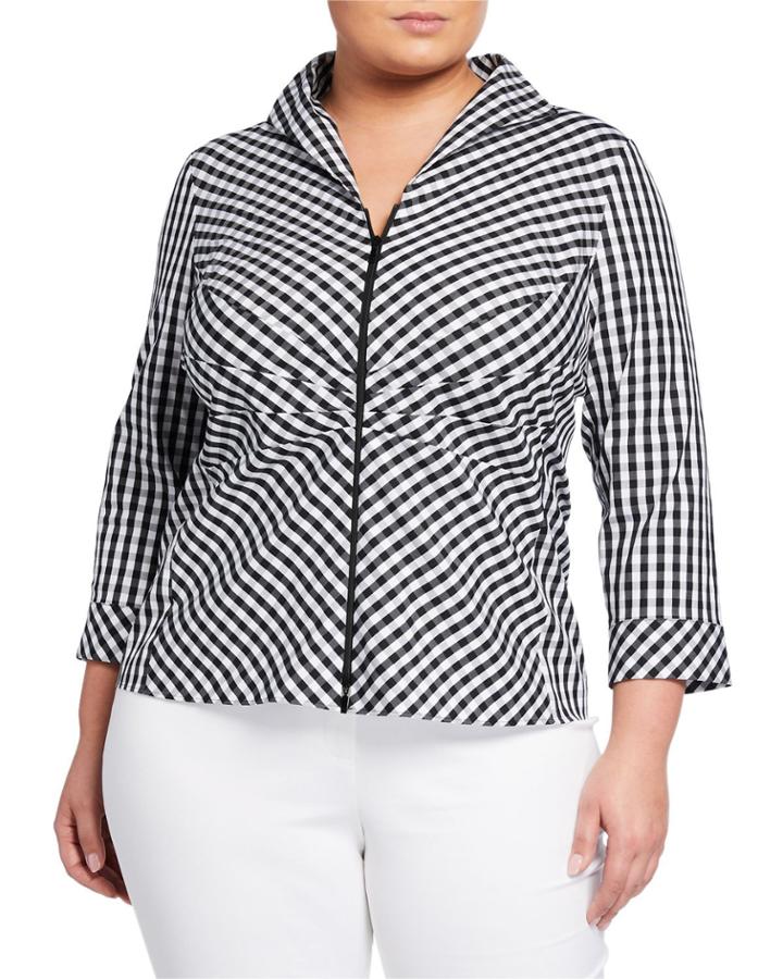 Plus Size Elaine 3/4-sleeve Gingham Blouse