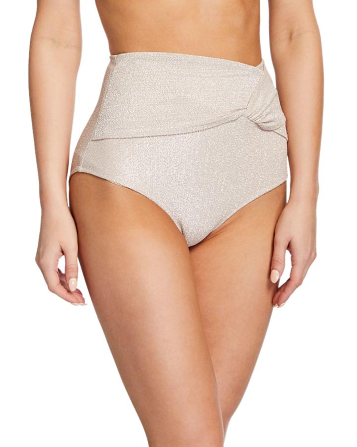 Metallic Twist-front High-waist Bikini Bottom