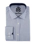 Classic-fit Micro-plaid Dress Shirt, Blue/white