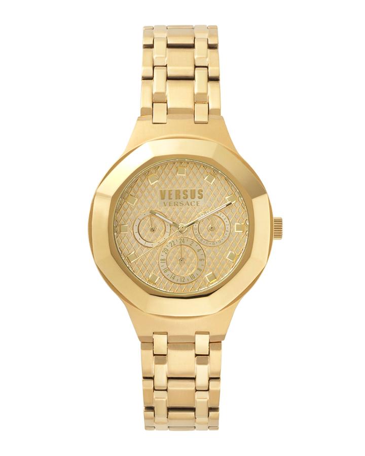 Laguna City 40mm Round Gold Ip Day/date Watch With Bracelet