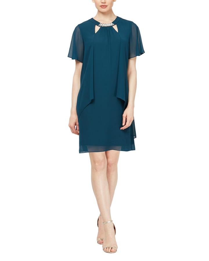 Sleeveless Pearl-neck Short-sleeve Cocktail Dress
