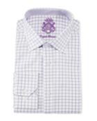Classic-fit Herringbone-gingham Dress Shirt, White/purple