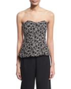 Floral Jacquard Strapless Bustier, Black/gold