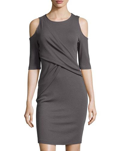 Cold-shoulder Wrap-front Dress, Artist Gray