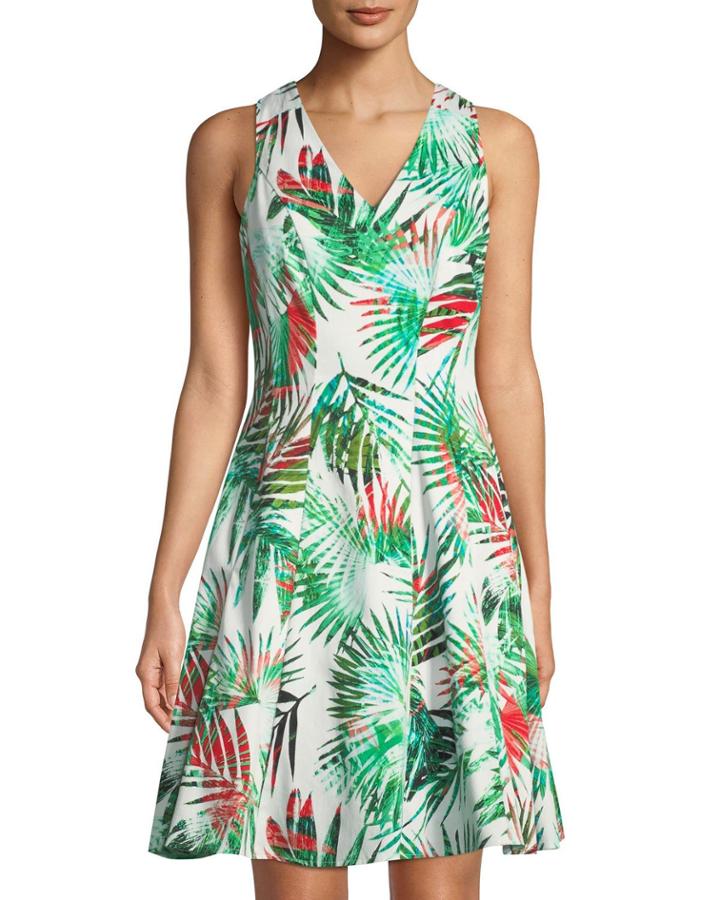 Palm Leaf Fit-&-flare Dress