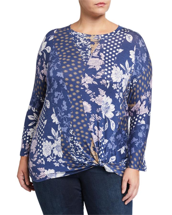 Plus Size Printed 3/4-sleeve
