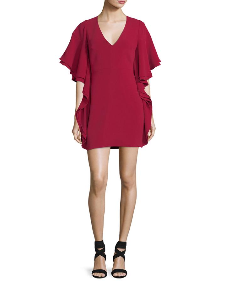 V-neck Draped-sleeve Mini Cocktail Dress