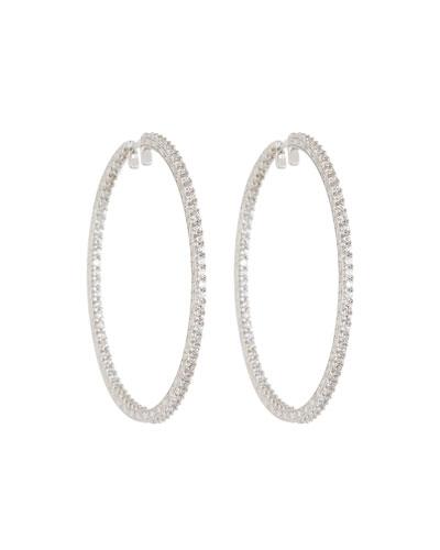 18k White Gold & Diamond Engraved Xl Hoop Earrings