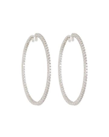 18k White Gold & Diamond Engraved Xl Hoop Earrings