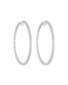 18k White Gold & Diamond Engraved Xl Hoop Earrings