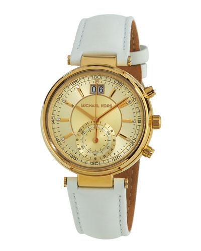 39mm Champagne Chronograph Watch, White