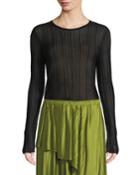Kiril Plisse Crewneck Long-sleeve Top