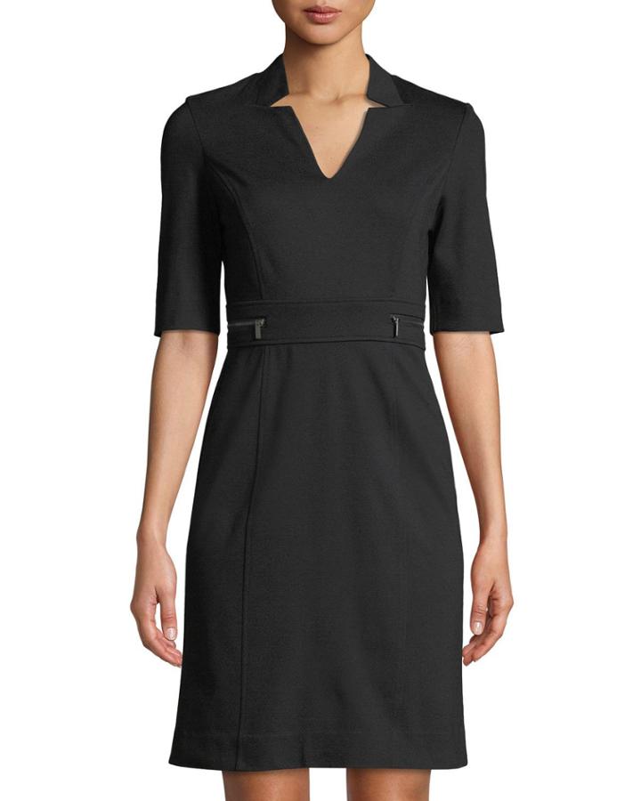 Ponte Sheath Dress With Zip Details At Waist