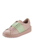 Leather Lace-up Platform Sneaker, Pink/green