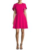 Flutter-sleeve Tie-back Fit & Flare Dress,