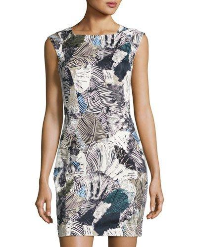 Lala Palm-print Sheath Dress,