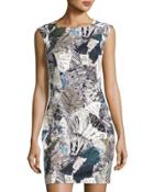 Lala Palm-print Sheath Dress,