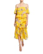 Dalila Floral-print Off-shoulder Tiered Flounce Dress