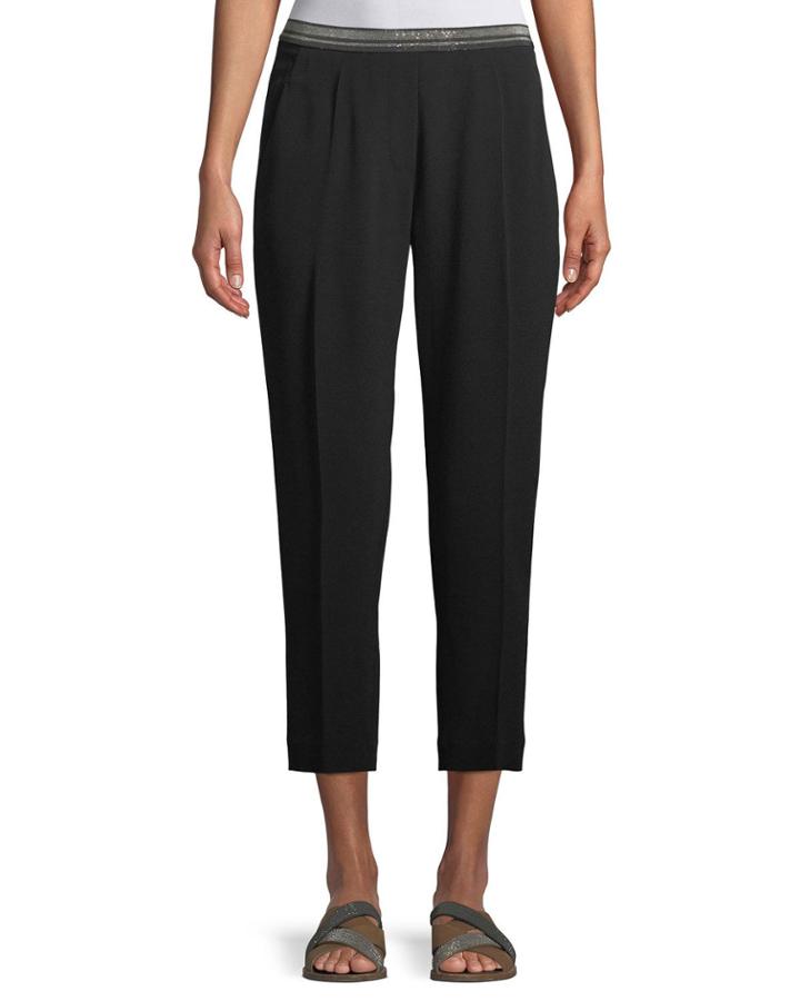 Monili-banded Cropped Trouser Pants