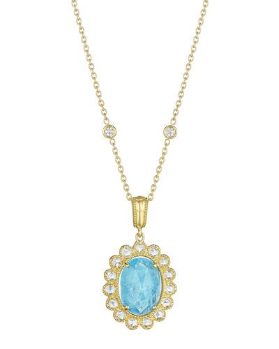 Faceted Oval Turquoise & Diamond Pendant Necklace