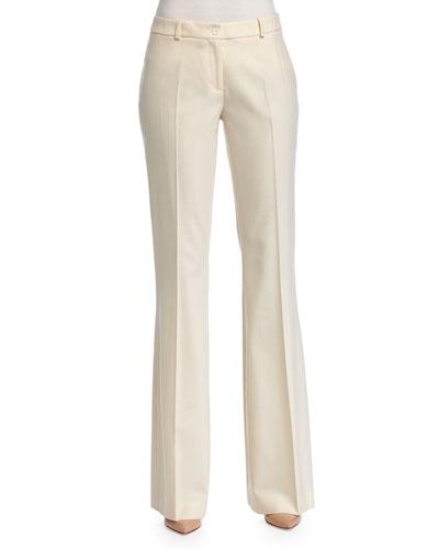 Wool-cashmere Flared Trousers, Vanilla