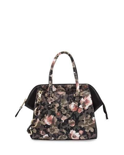 Devin Floral Camouflage Satchel Bag, Green/multi